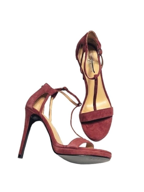 Guess Shoes - Guess Red Suede Ankle Strap Stiletto Heels Size 7